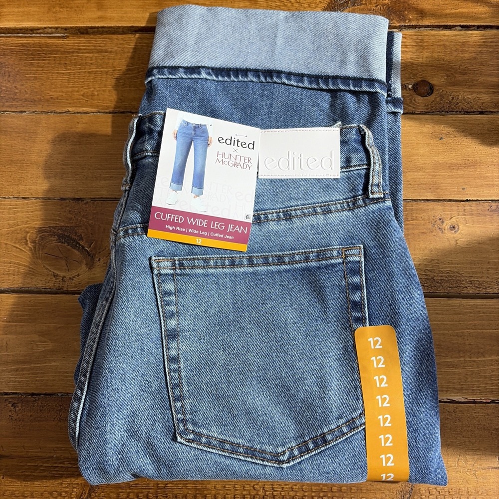 Edited by Hunter McGrady Women's 12 (34x27) Cuffed Wide‎ Leg High Rise Jeans NEW